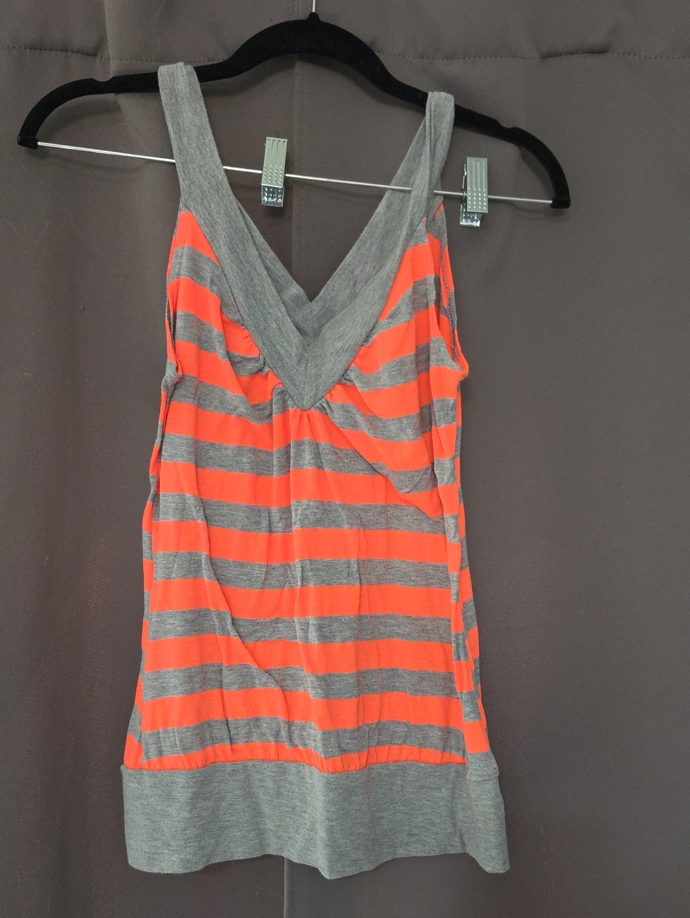 Striped V-Neck Tank Top - Gray & Coral